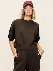 Bounce Fleece Dolman-Sleeve Top - Black Coffee