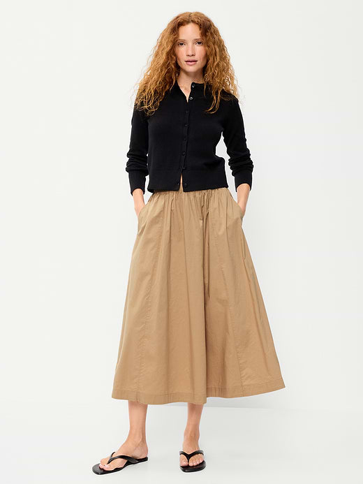 Poplin Midi Skirt - Classic Khaki