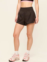 Extra High-Waisted Crinkle Run Shorts -- 3-inch inseam - Black Coffee