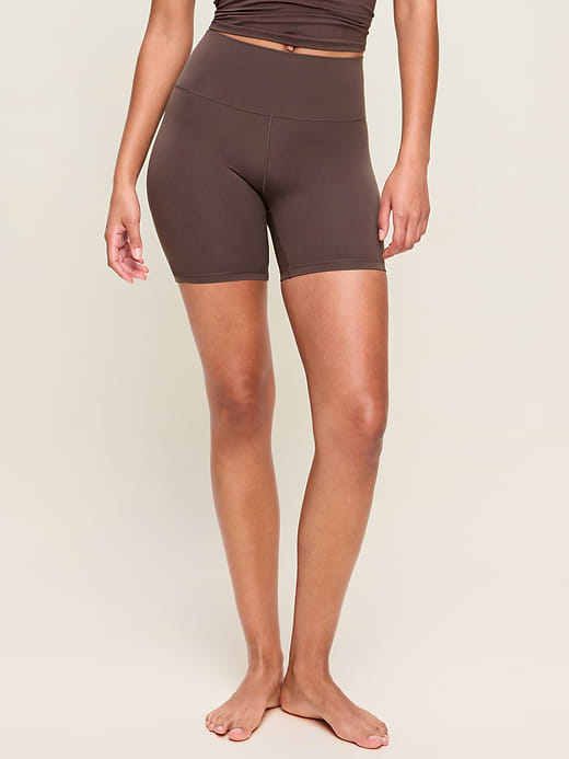 High-Waisted StudioSmooth Biker Shorts -- 6-inch inseam - Black Coffee