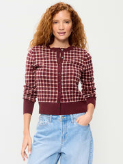 SoSoft Cotton Crew-Neck Cardigan Sweater - Red Plaid