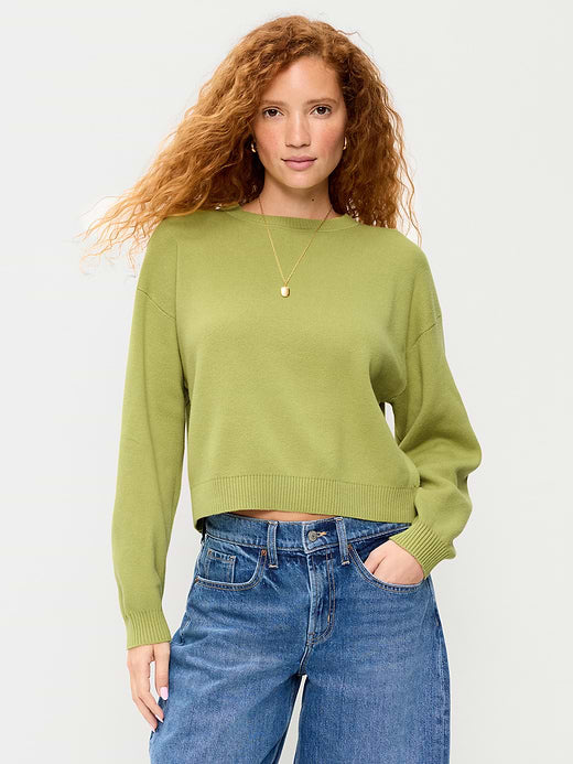 SoSoft Cotton Crew-Neck Cropped Sweater - Wasabi