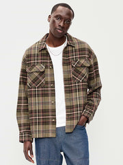 Long-Sleeve Heavyweight Plaid Flannel Pocket Shirt - Green Plaid