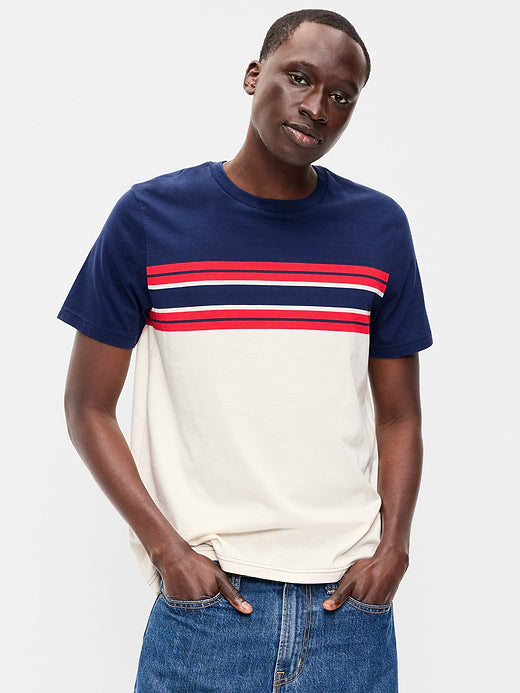 Crew-Neck Striped T-Shirt - Red/White/Blue