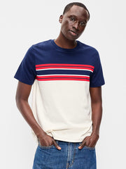 Crew-Neck Striped T-Shirt - Red/White/Blue