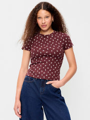 Snug Crop Ribbed T-Shirt - Burgundy Floral