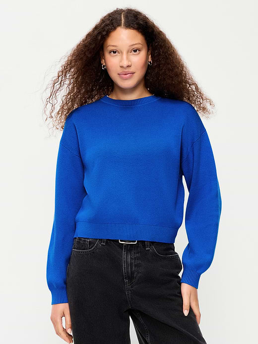 SoSoft Cotton Crew-Neck Cropped Sweater - Blue Moon