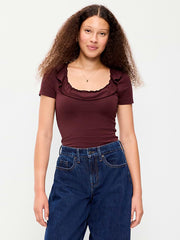 Lettuce-Edge Scoop-Neck Top - Reddy Or Not