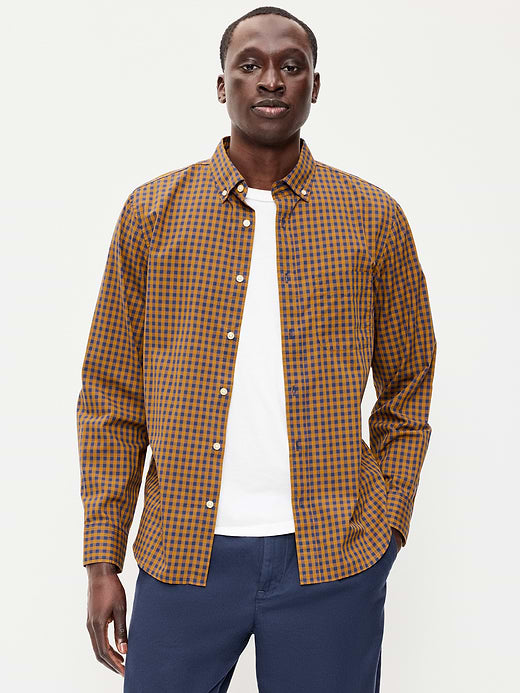 Classic Fit Everyday Plaid Poplin Shirt - Blue Orange Check