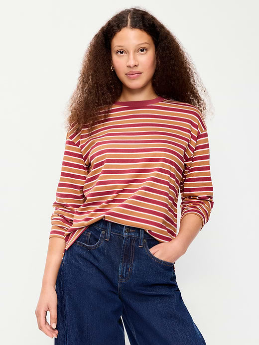 Vintage Long-Sleeve Crew-Neck T-Shirt - Burgundy Stripe