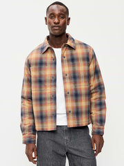 Cropped Insulated Flannel Shacket - Brown Plaid