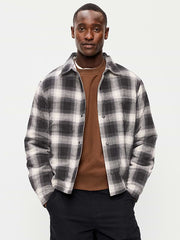 Cropped Insulated Flannel Shacket - Black Plaid