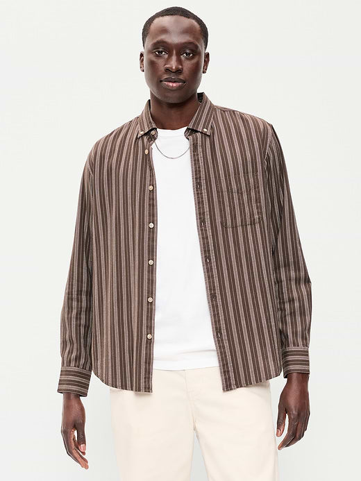 Classic Fit Everyday Oxford Shirt - Earth Brown Stripe