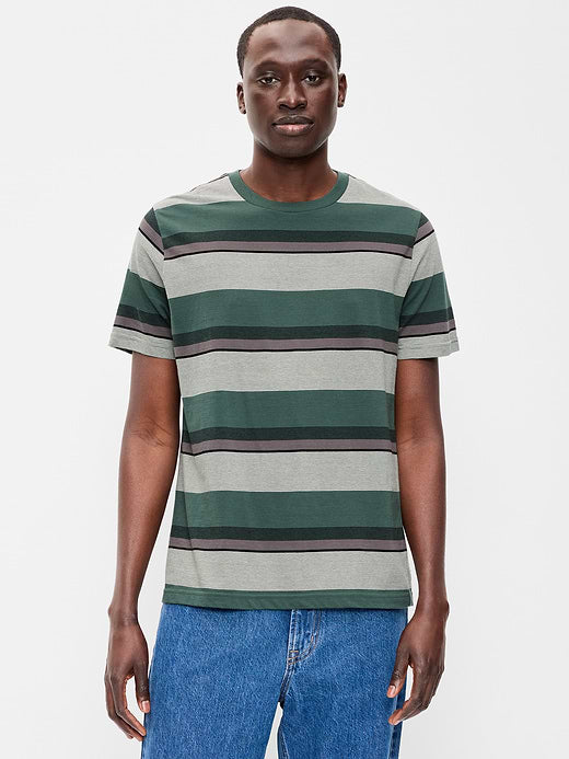 Crew-Neck Striped T-Shirt - Green Stripe Top