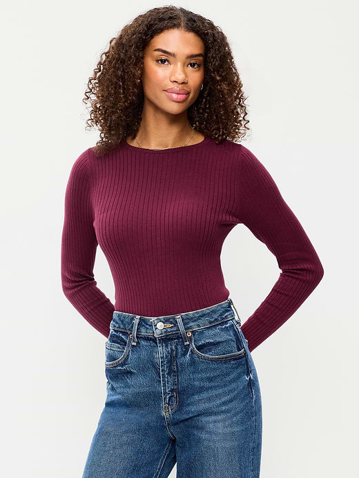 SoSoft Lite Crew-Neck Long-Sleeve Ribbed Top - Red Lacquer