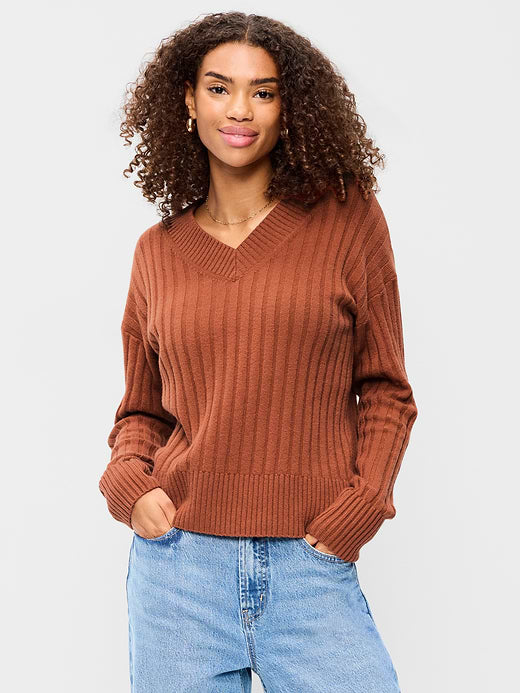 SoSoft Ribbed V-Neck Sweater - Apple Cinnamon