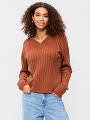 SoSoft Ribbed V-Neck Sweater - Apple Cinnamon