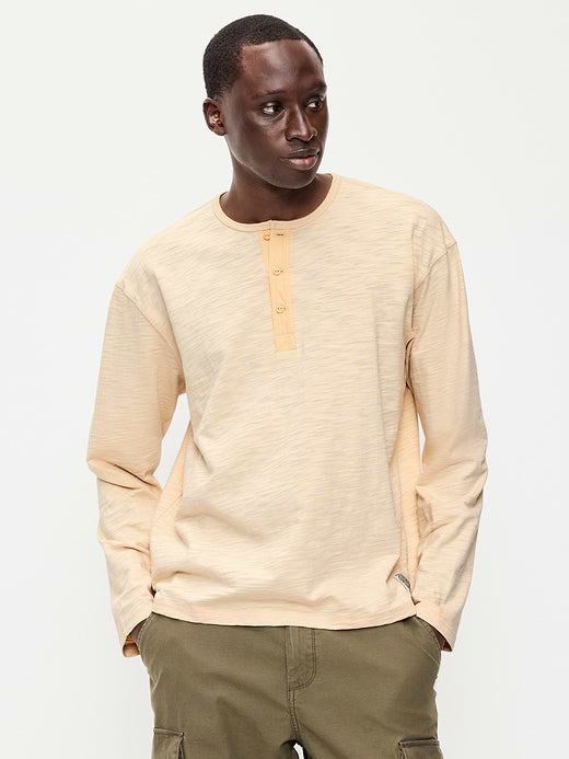 Long-Sleeve Slub-Knit Henley T-Shirt - Melted Butter