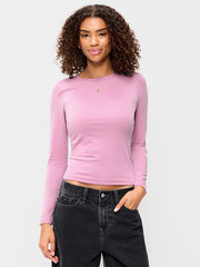 Hug Double-Layer Crew-Neck Long-Sleeve Top - Rose Dawn