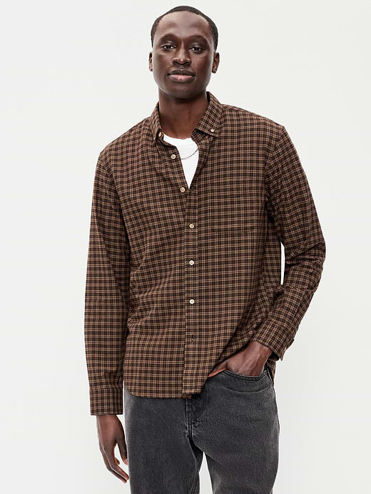 Classic Fit Everyday Oxford Shirt - Small Brown Plaid