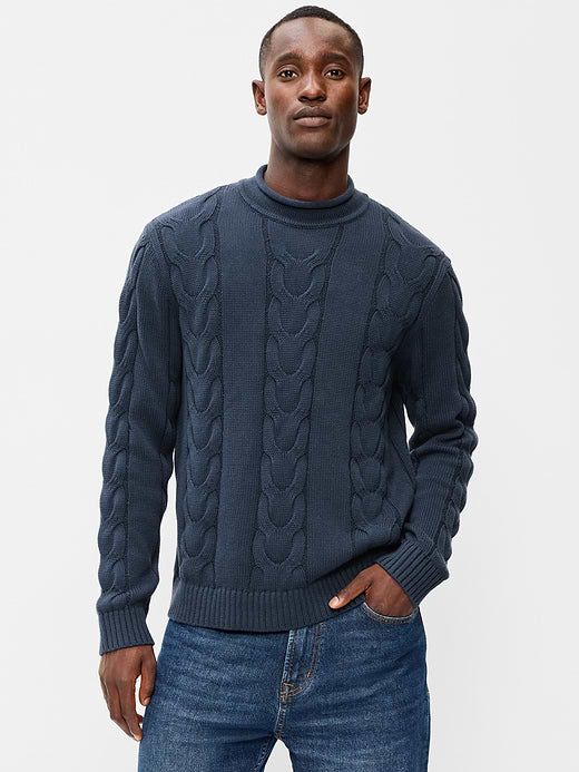 Loose Cable-Knit Sweater - Dusk Navy
