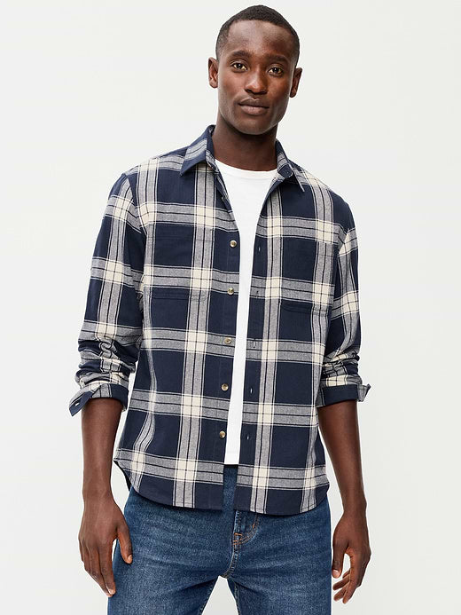 Relaxed Long-Sleeve Flannel Pocket Shirt - In the Navy