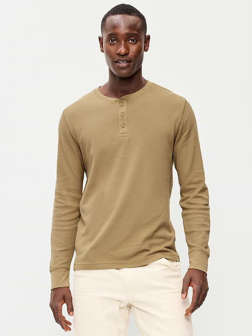 Long-Sleeve Waffle Henley T-Shirt - Kicking Up Dust