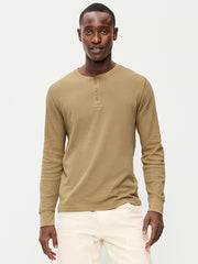 Long-Sleeve Waffle Henley T-Shirt - Kicking Up Dust
