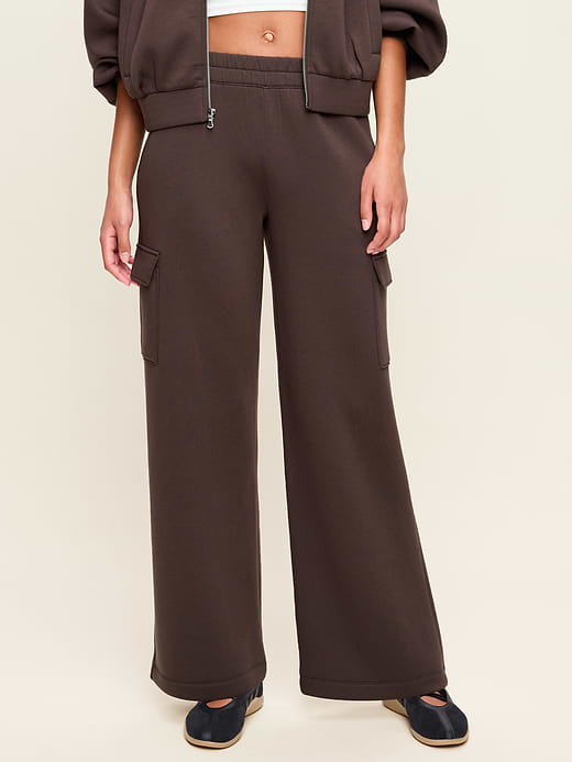 High-Waisted Bounce Fleece Wide-Leg Cargo Sweatpants - Black Coffee
