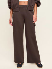 High-Waisted Bounce Fleece Wide-Leg Cargo Sweatpants - Black Coffee