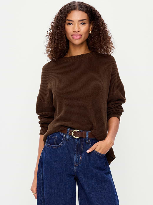 Seaside Cotton Shaker Oversized Tunic Sweater - Earthen