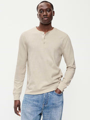 Long-Sleeve Waffle Henley T-Shirt - Oatmeal