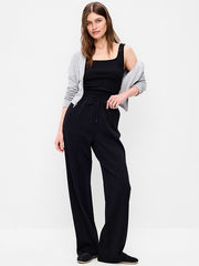 Mid-Rise Dynamic Fleece Textured Wide-Leg Sweatpants - Black Jack