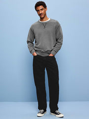 Structured Loose Non-Stretch Jeans - Black Wash