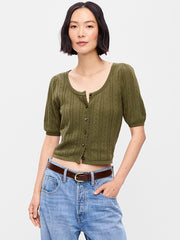 Seaside Cotton Short-Sleeve Button-Down Sweater - Hearthwood