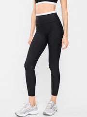 Extra-High Waisted PowerSoft Boundless 7/8 Pocket Leggings – No Front Seam - Black Jack