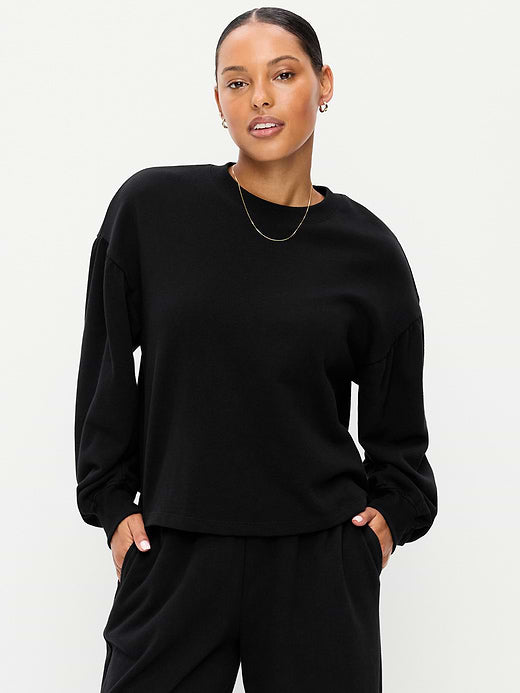 SoComfy Oversized Puff-Sleeve Cropped Sweatshirt - Black Jack
