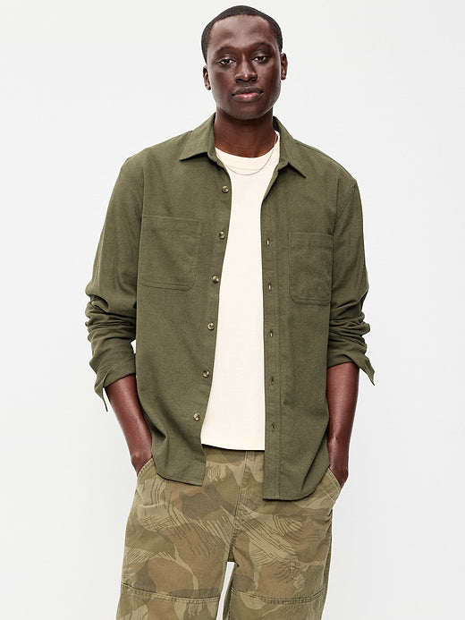 Relaxed Long-Sleeve Flannel Pocket Shirt - Dark Kelp