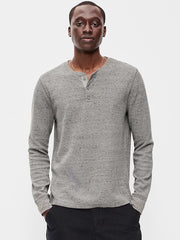 Long-Sleeve Waffle Henley T-Shirt - Heather Gray
