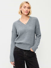 SoSoft Ribbed V-Neck Sweater - Heather Gray