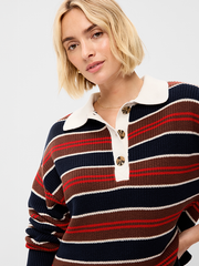 Seaside Cotton Rugby Polo - Earth Brown Stripe