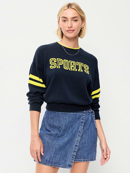 SoSoft Cotton Jacquard Crew-Neck Cropped Sweater - Sports