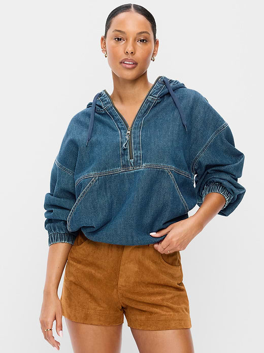 Denim Popover Hooded Jacket - Medium Wash