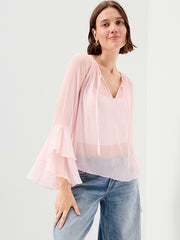 Sheer Chiffon Bell-Sleeve Top - Blush On You
