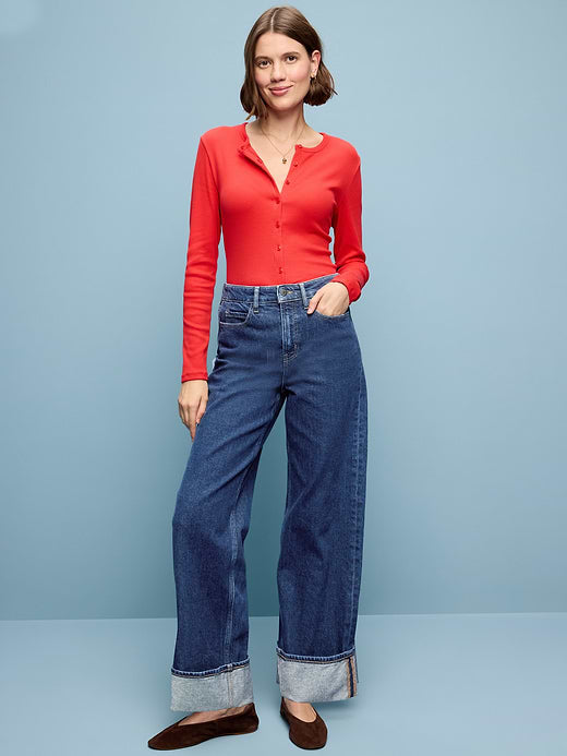 Extra High-Waisted Cuffed Wide-Leg Jeans - Dawn Cuff
