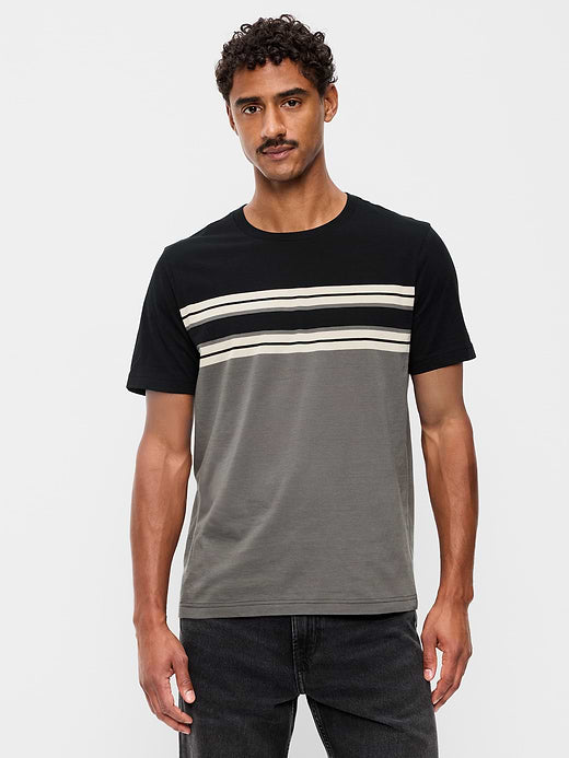 Crew-Neck Striped T-Shirt - Black And Silver
