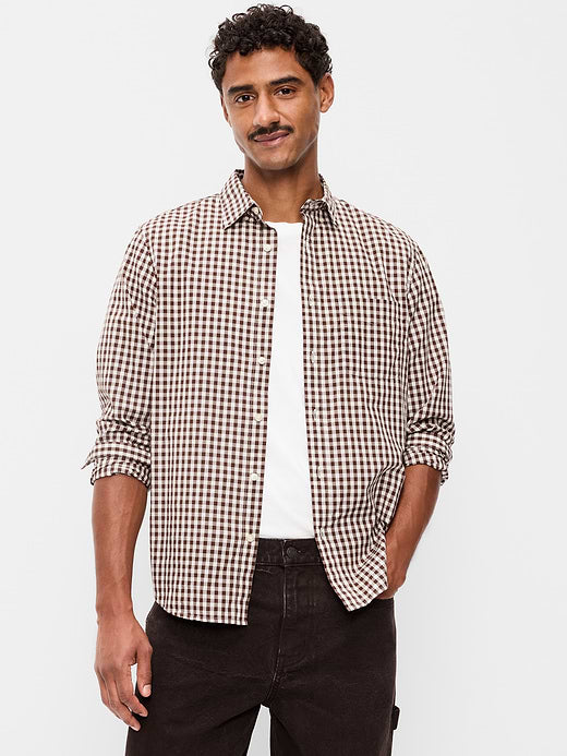 Classic Fit Everyday Plaid Poplin Shirt - Brown Check