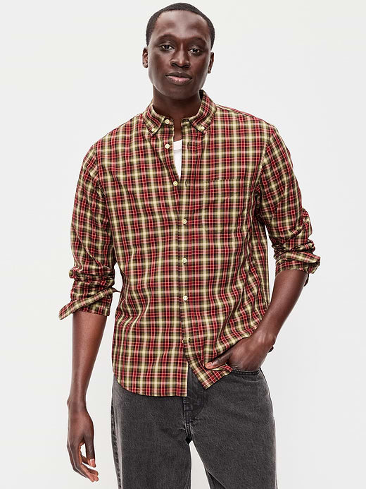 Classic Fit Everyday Plaid Poplin Shirt - Green Red Plaid