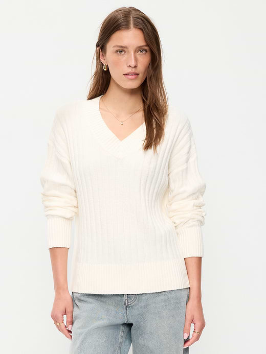 SoSoft Ribbed V-Neck Sweater - Creme De La Creme