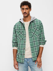 Long-Sleeve Flannel Hooded Shirt - Silver Fern